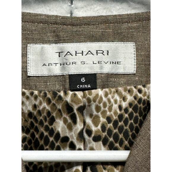 Tahari Linen Blend Skirt Suit Set Short Sleeve Belted Blazer & Flared Skirt Sz 6 - Picture 7 of 15